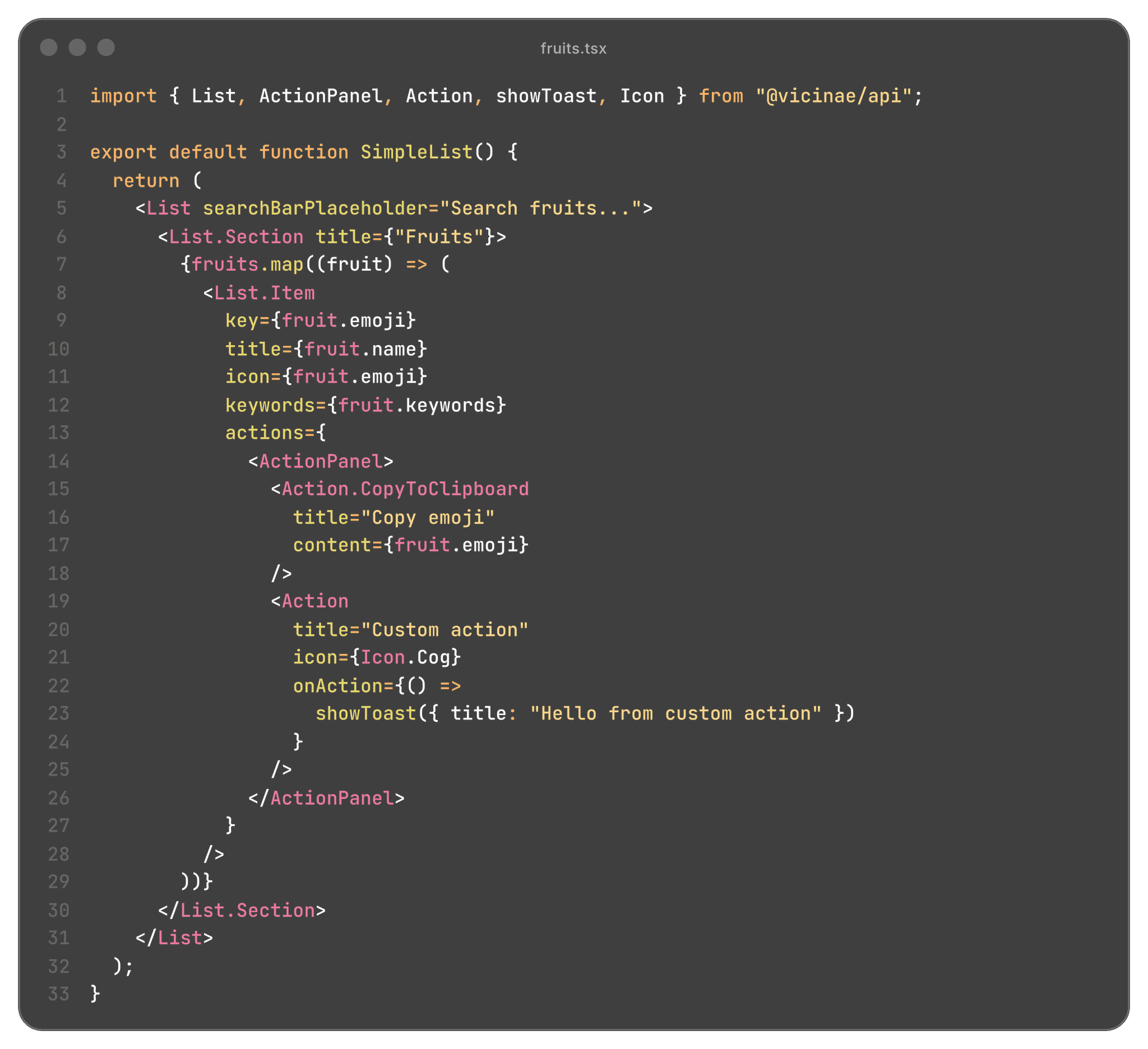 Extension code example